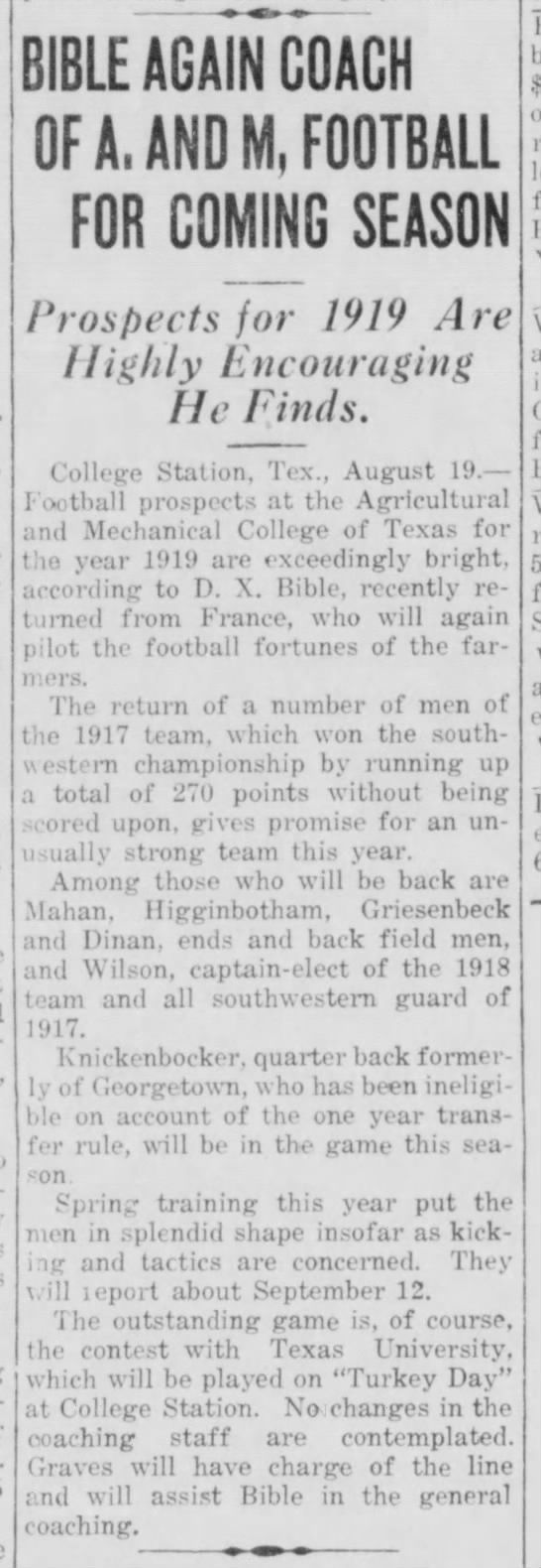 Start of 1919 season Graves to OL The Eagle Aug. 19, 1919.jfif